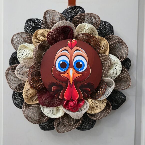 Gobble Gobble Turkey Thanksgiving Wreath - Picture 1 of 4